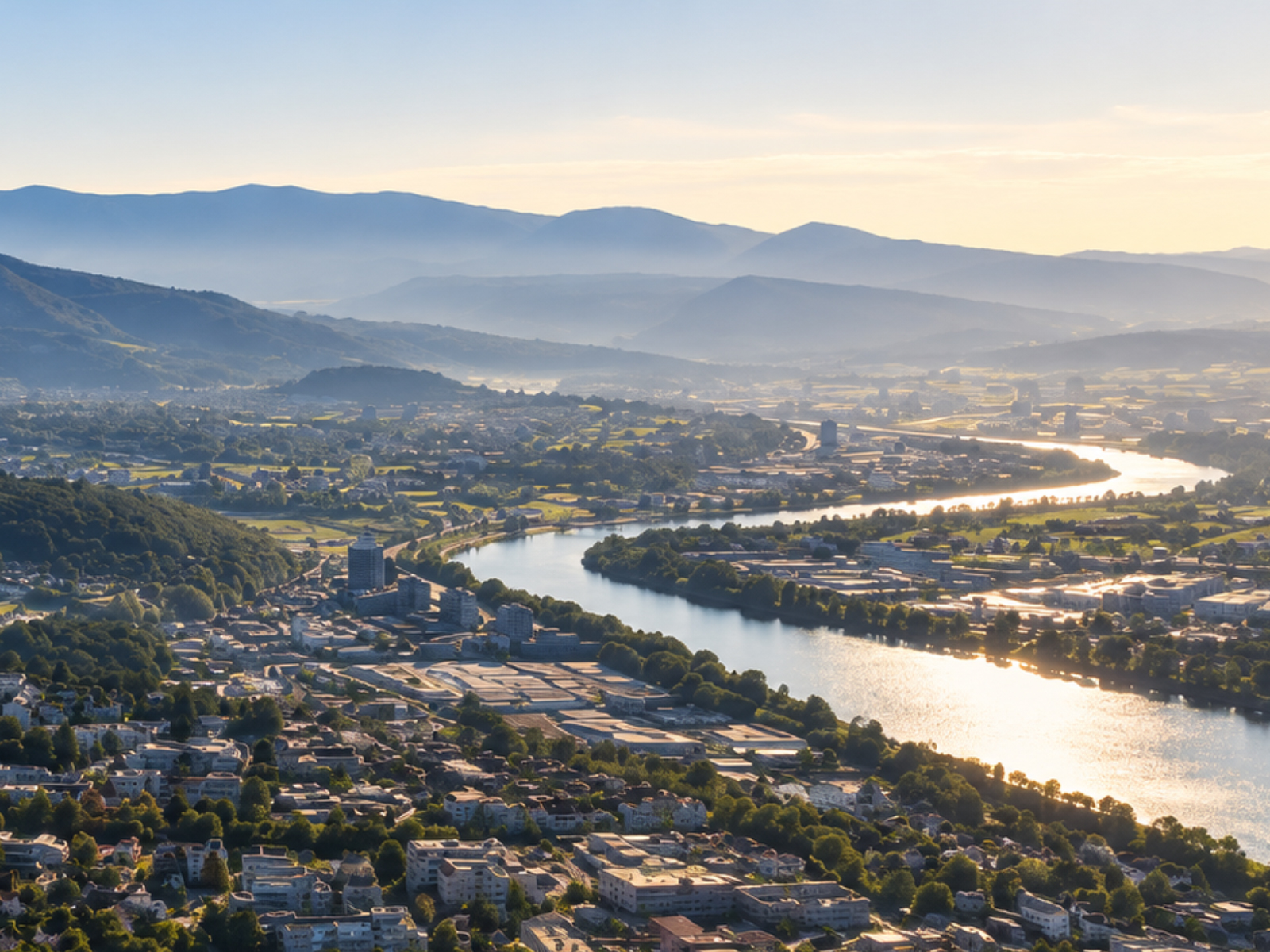 Luftaufnahme des Limmattals mit der Limmat und umliegenden Gemeinden